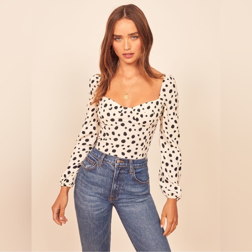 Reformation Reign Polka Dot Top in Ink Blot Size 12 - Picture 5 of 8